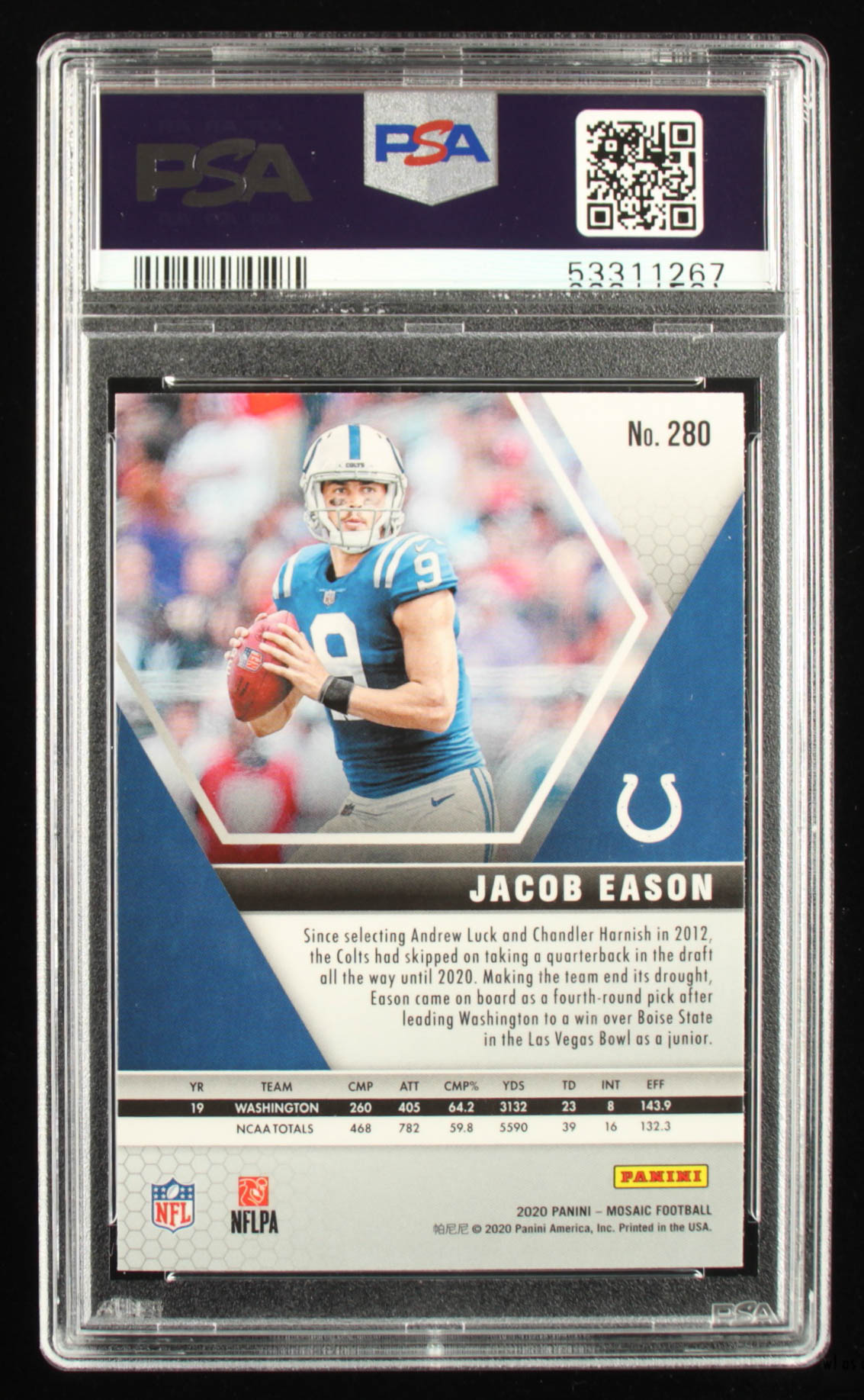 Jacob Eason 2020 Panini Mosaic DEB #280 (PSA 9) at PristineAuction.com Jacob Eason 2020 Panini Mosaic DEB #280 (PSA 9) at PristineAuction.com
