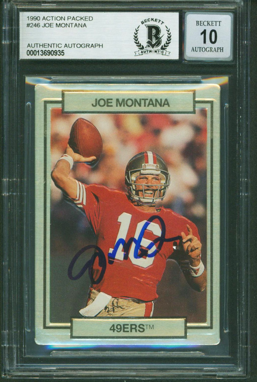Joe Montana Signed 1990 Action Packed #246 (BGS | Autograph Graded 10) at PristineAuction.com Joe Montana Signed 1990 Action Packed #246 (BGS | Autograph Graded 10) at PristineAuction.com