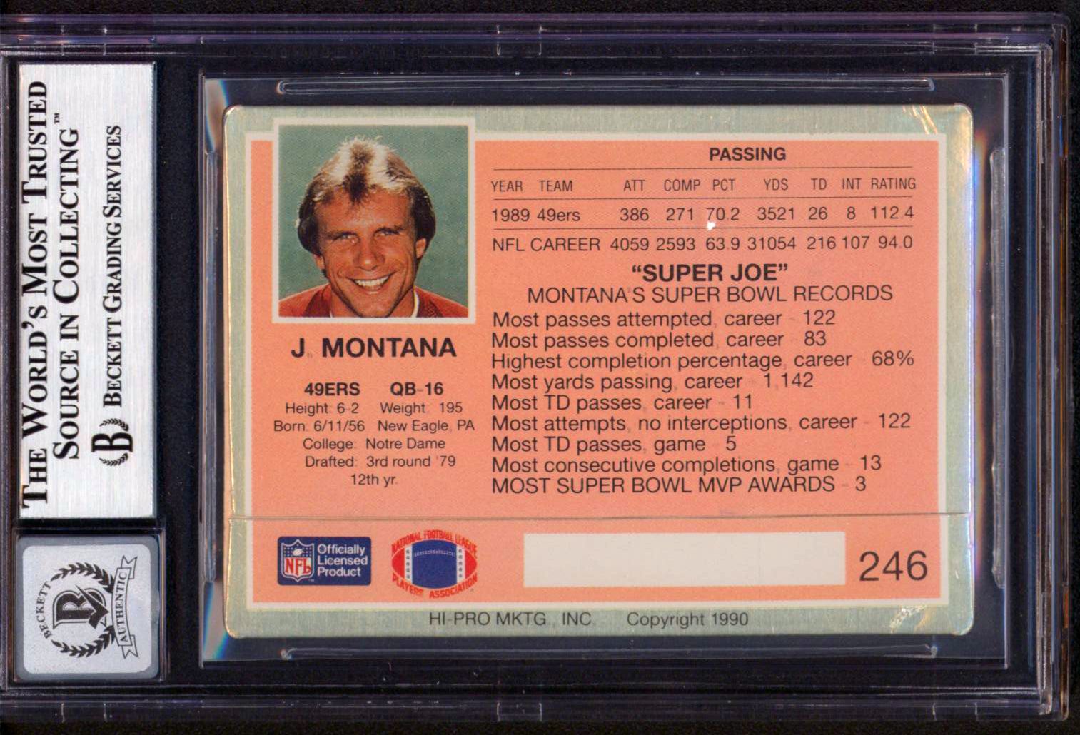 Joe Montana Signed 1990 Action Packed #246 (BGS | Autograph Graded 10) at PristineAuction.com Joe Montana Signed 1990 Action Packed #246 (BGS | Autograph Graded 10) at PristineAuction.com
