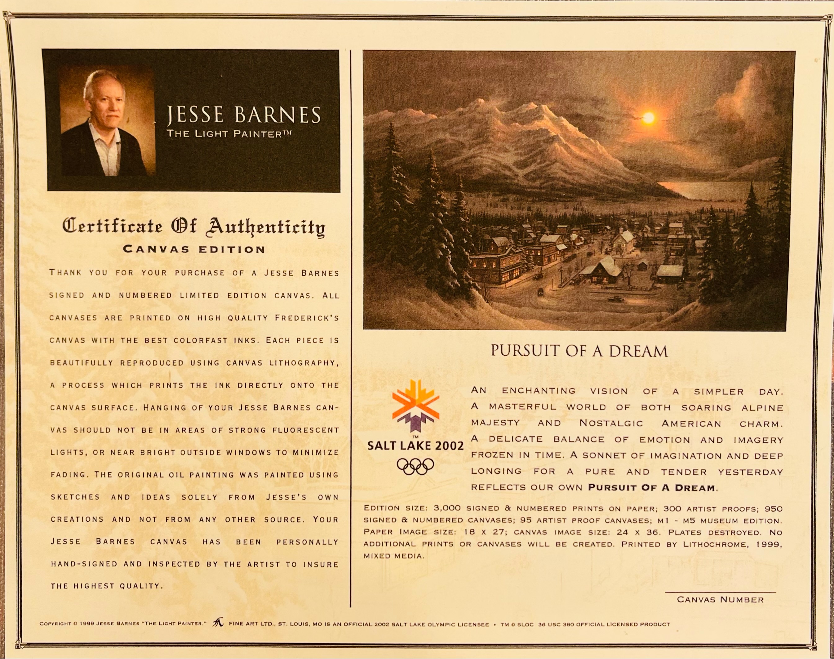 Jesse Barnes Signed LE "Pursuit of a Dream" 24x36 Giclee on Canvas (Barnes) at PristineAuction.com Jesse Barnes Signed LE "Pursuit of a Dream" 24x36 Giclee on Canvas (Barnes) at PristineAuction.com