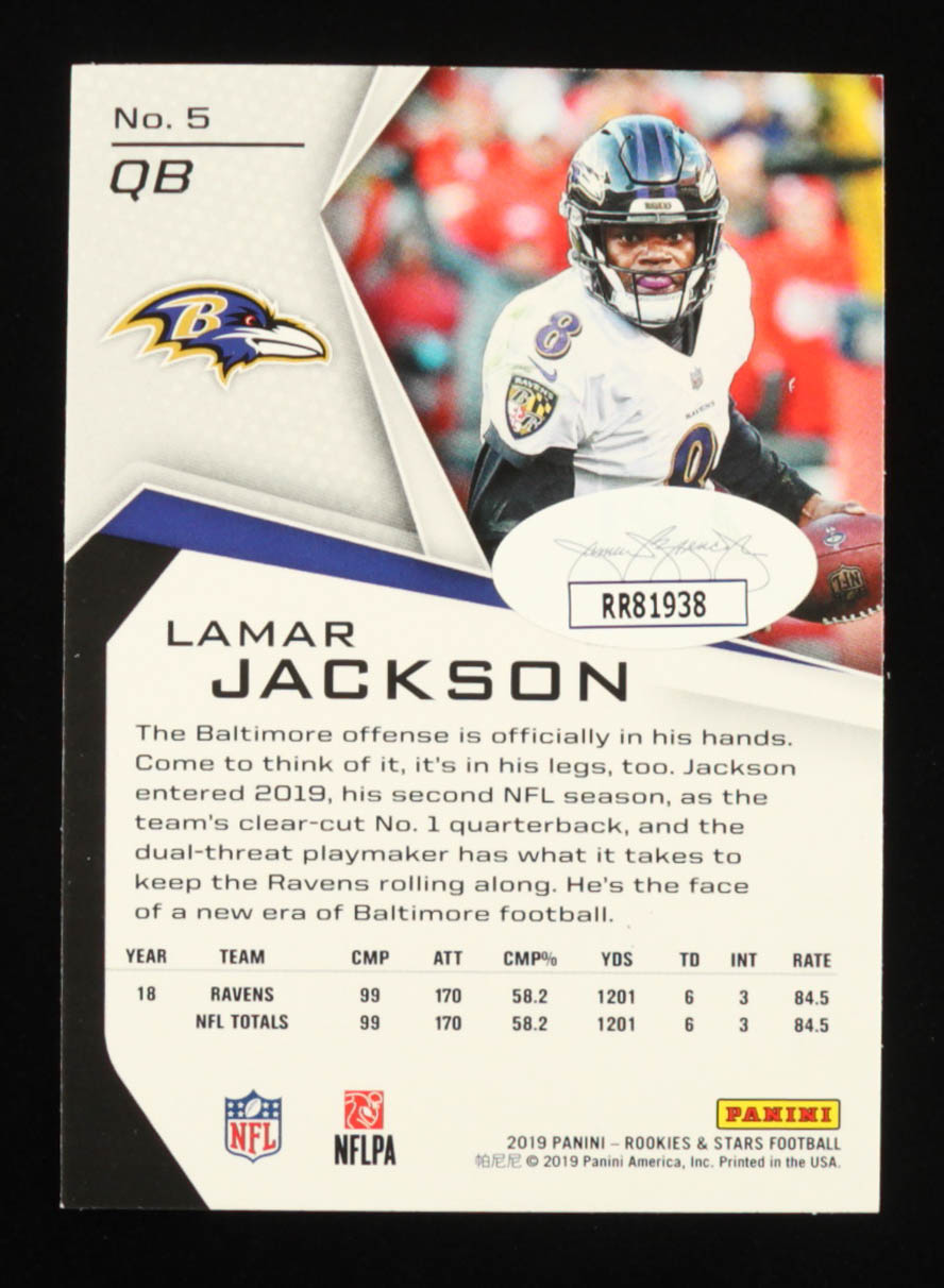 Lamar Jackson Signed 2019 Rookies and Stars #5 RC (JSA) at PristineAuction.com Lamar Jackson Signed 2019 Rookies and Stars #5 RC (JSA) at PristineAuction.com
