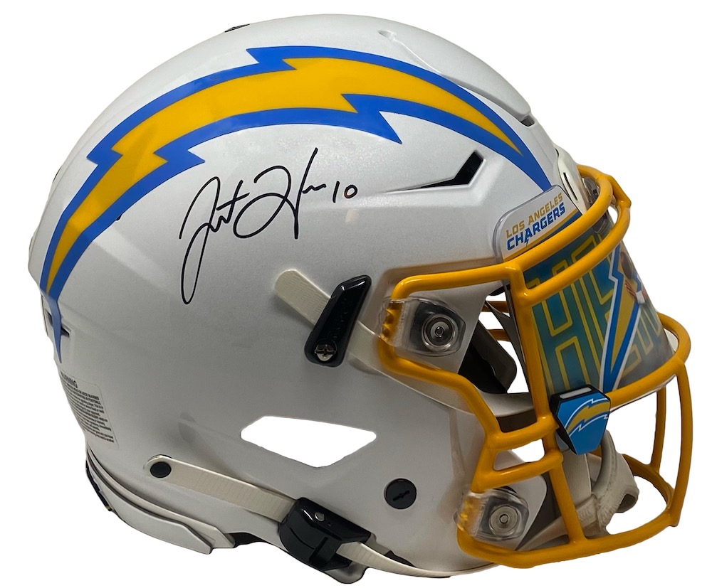 Justin Herbert Signed Chargers Full-Size Authentic On-Field SpeedFlex Helmet with Custom Visor (Fanatics & Beckett) at PristineAuction.com Justin Herbert Signed Chargers Full-Size Authentic On-Field SpeedFlex Helmet with Custom Visor (Fanatics & Beckett) at PristineAuction.com