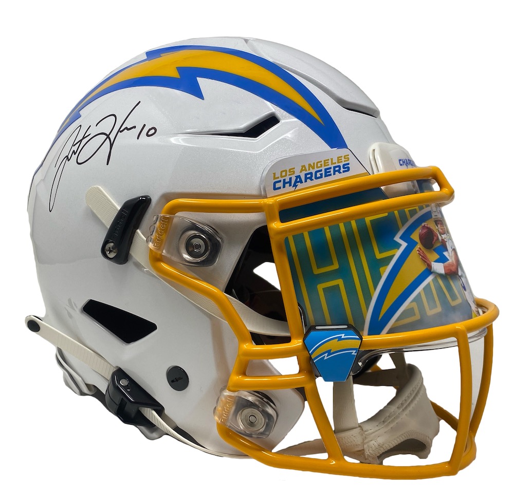 Justin Herbert Signed Chargers Full-Size Authentic On-Field SpeedFlex Helmet with Custom Visor (Fanatics & Beckett) at PristineAuction.com Justin Herbert Signed Chargers Full-Size Authentic On-Field SpeedFlex Helmet with Custom Visor (Fanatics & Beckett) at PristineAuction.com