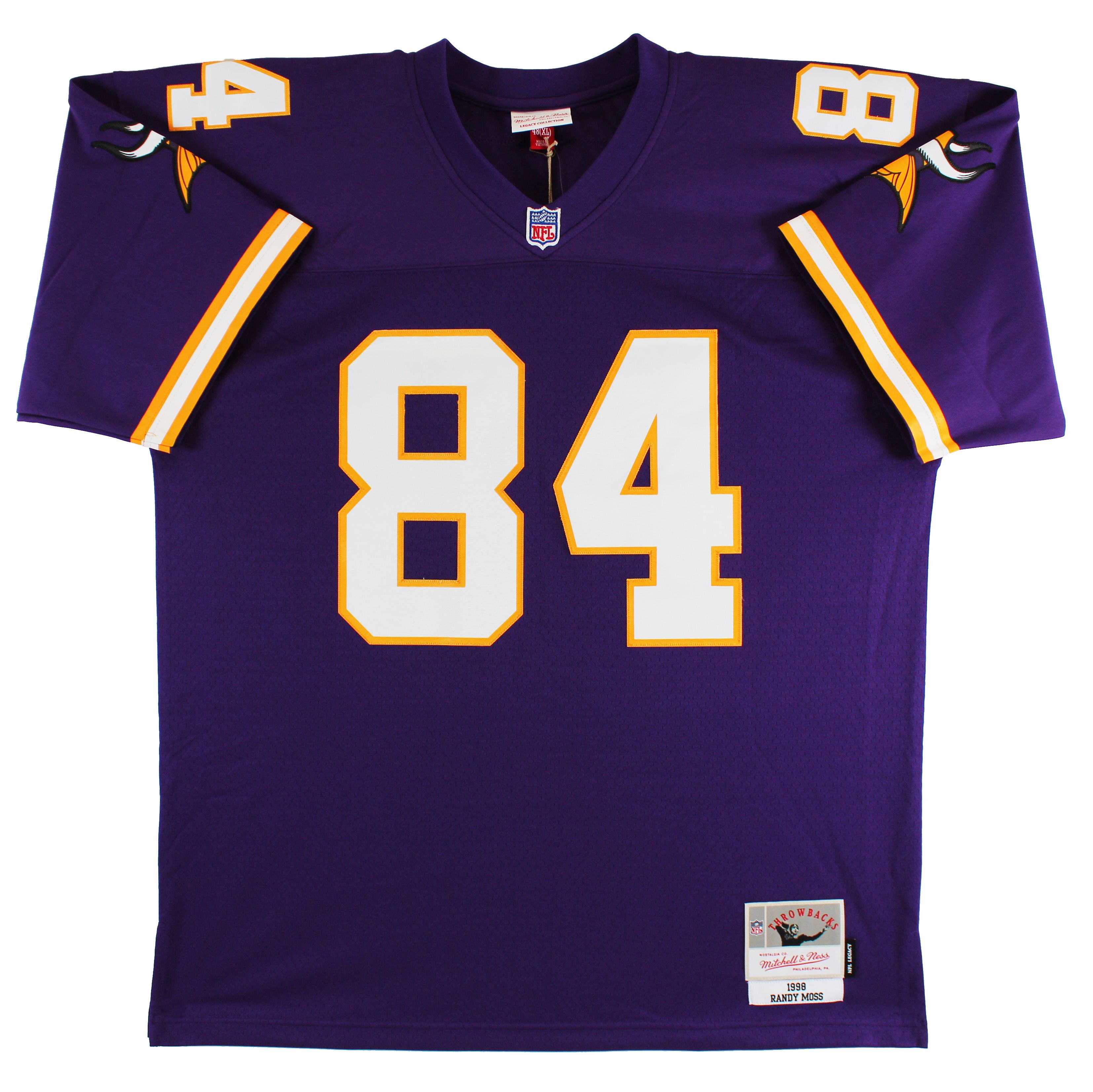 Randy Moss Signed Mitchell & Ness Vikings Jersey Inscribed "HOF 18" (Beckett) at PristineAuction.com Randy Moss Signed Mitchell & Ness Vikings Jersey Inscribed "HOF 18" (Beckett) at PristineAuction.com