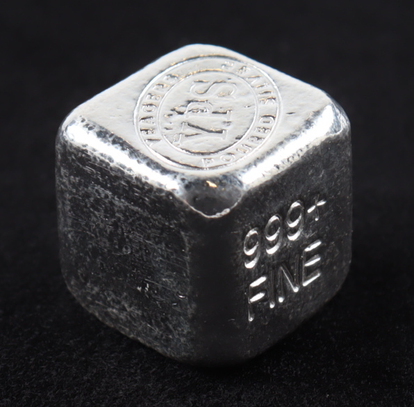 .999 Cube Yeager Poured Silver Bullion Bar at PristineAuction.com .999 Cube Yeager Poured Silver Bullion Bar at PristineAuction.com