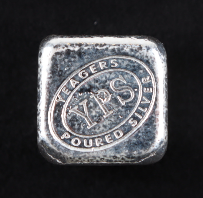 .999 Cube Yeager Poured Silver Bullion Bar at PristineAuction.com .999 Cube Yeager Poured Silver Bullion Bar at PristineAuction.com