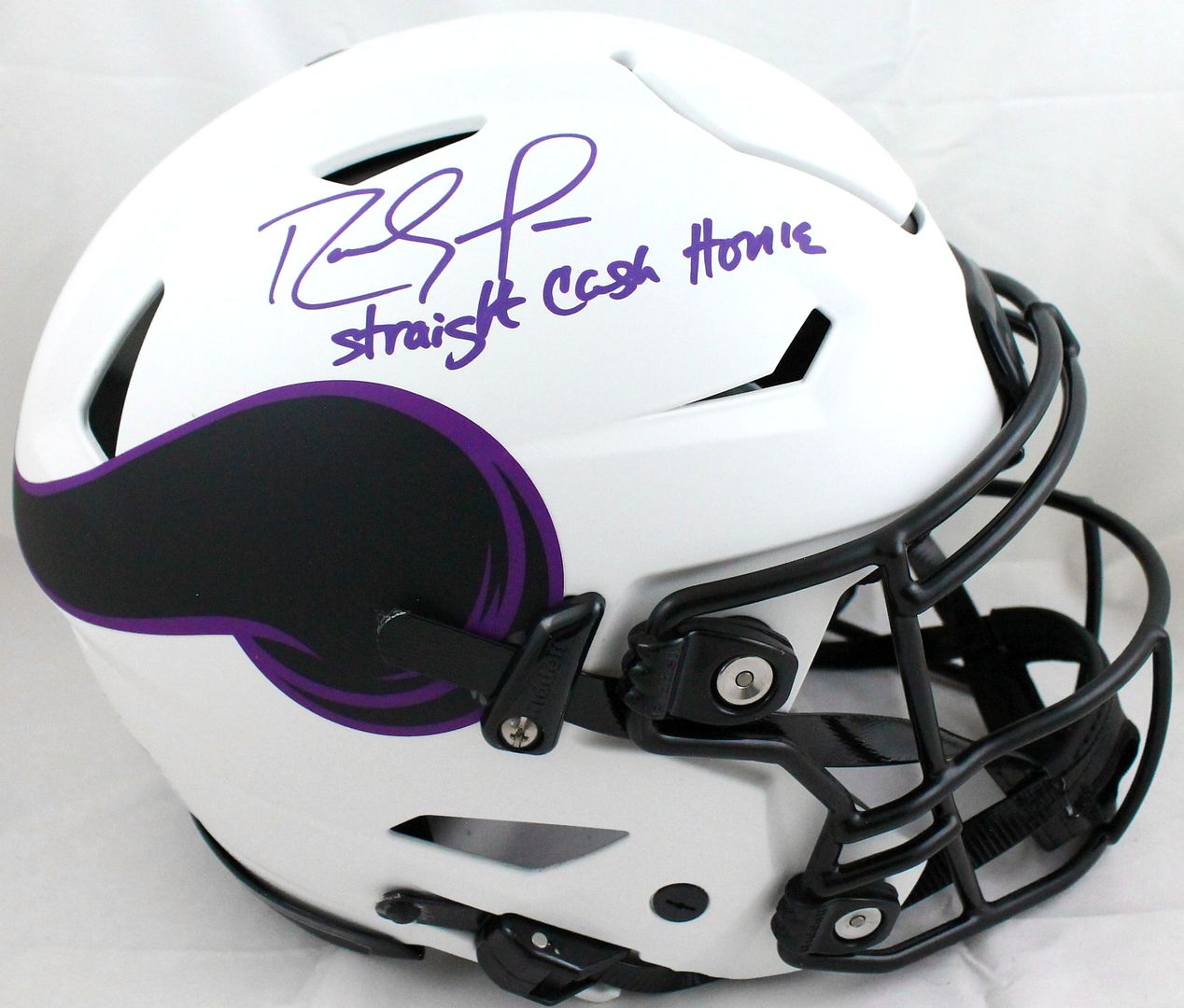 Randy Moss Signed Vikings Full-Size Authentic On-Field Lunar Eclipse Alternate SpeedFlex Helmet Inscribed "Straight Cash Homie" (Beckett) at PristineAuction.com Randy Moss Signed Vikings Full-Size Authentic On-Field Lunar Eclipse Alternate SpeedFlex Helmet Inscribed "Straight Cash Homie" (Beckett) at PristineAuction.com
