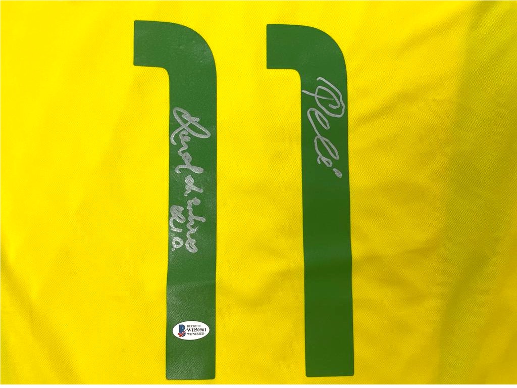 Maillot Dédicacé Signé Ronaldinho & Pelé Brésil - Certifié BECKETT