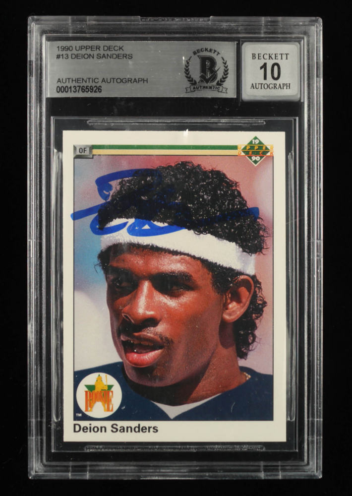 Deion Sanders Signed 1990 Upper Deck 13 RC (BGS & Beckett) Pristine