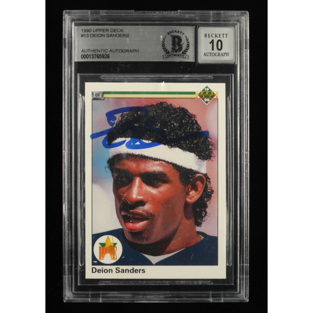 Deion Sanders Signed 1990 Upper Deck 13 RC (BGS & Beckett) Pristine