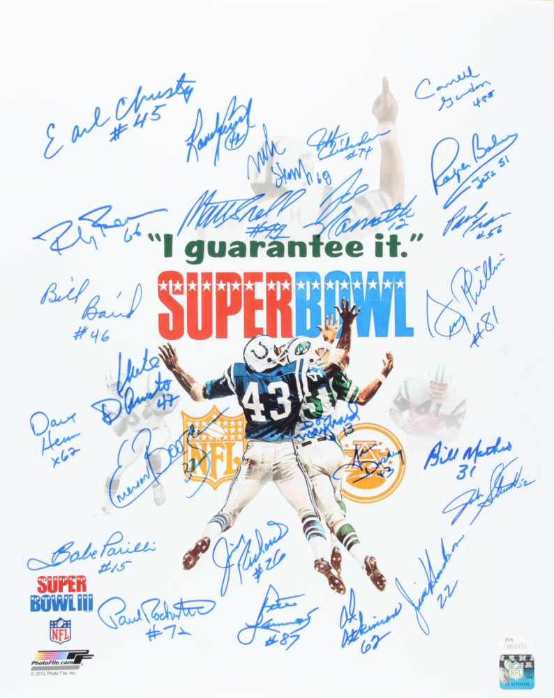 Superbowl III 16x20 Photo Signed by (24) with Joe Namath, Emerson