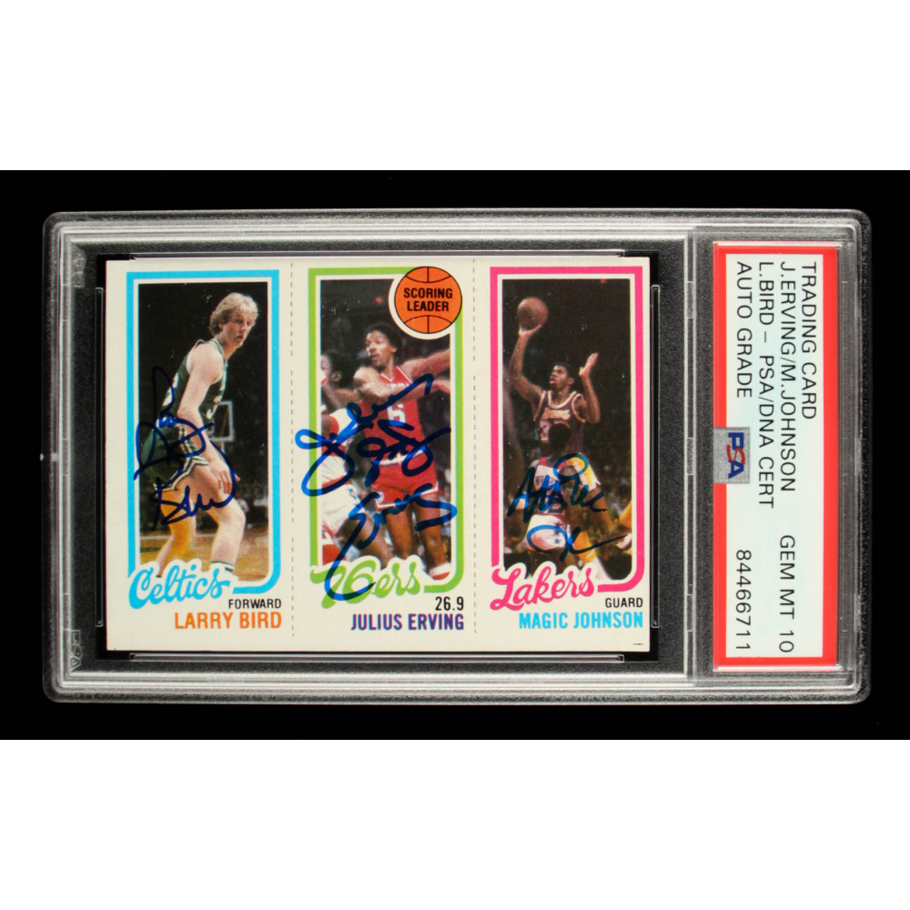 Larry Bird, Julius Erving & Magic Johnson Signed 198081 Topps 6 RC