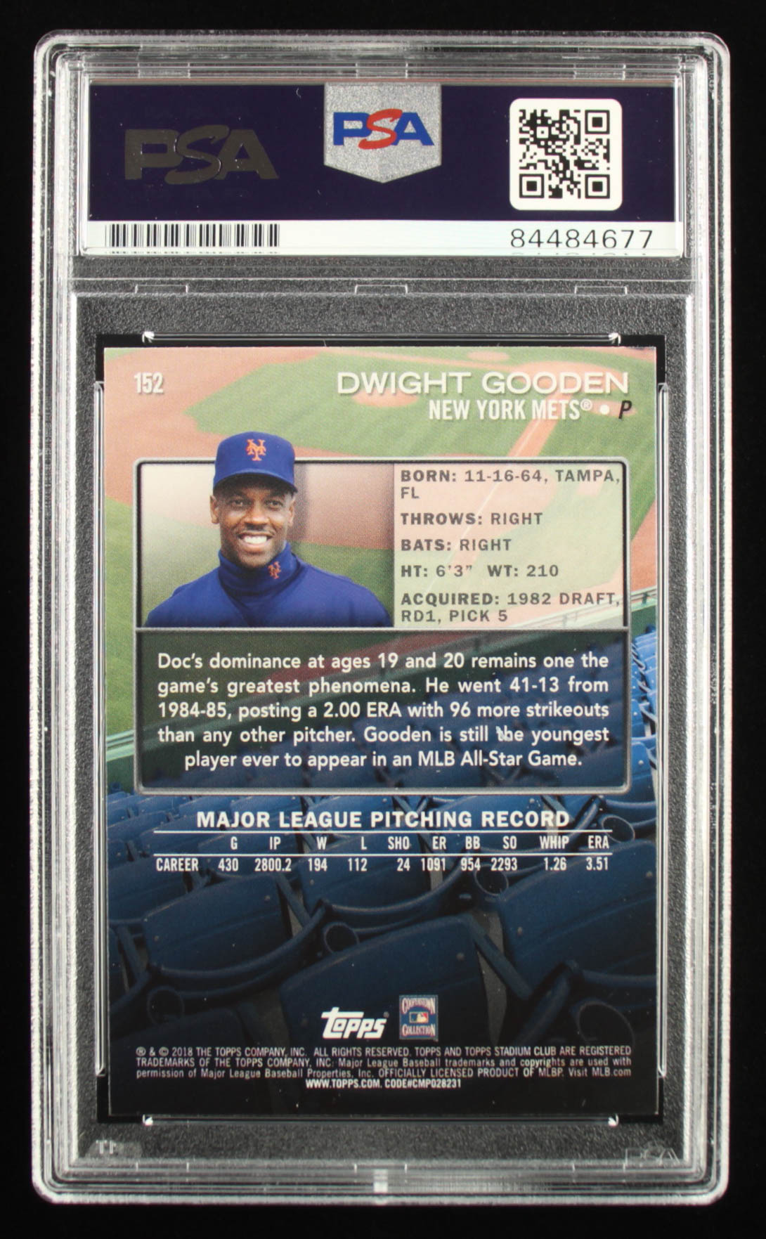 Dwight Gooden Signed 2018 Stadium Club #152 (PSA) at PristineAuction.com Dwight Gooden Signed 2018 Stadium Club #152 (PSA) at PristineAuction.com
