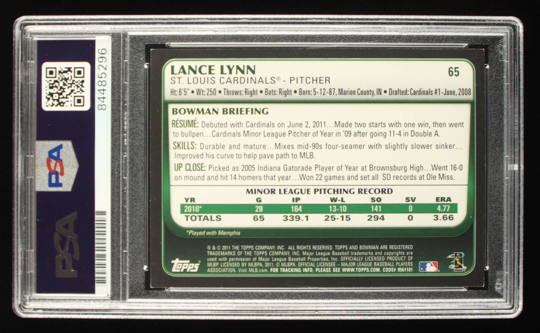 Lance Lynn Signed 2011 Bowman Chrome Draft #65 RC (PSA) at PristineAuction.com Lance Lynn Signed 2011 Bowman Chrome Draft #65 RC (PSA) at PristineAuction.com