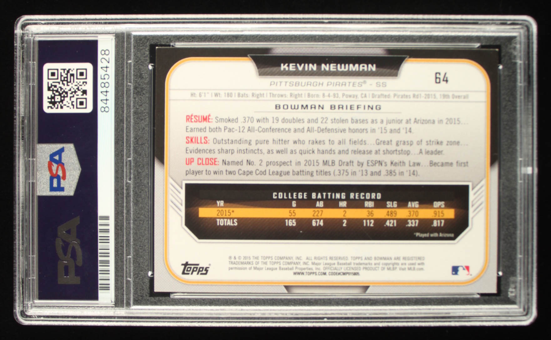 Kevin Newman Signed 2015 Bowman Draft #64 (PSA) at PristineAuction.com Kevin Newman Signed 2015 Bowman Draft #64 (PSA) at PristineAuction.com