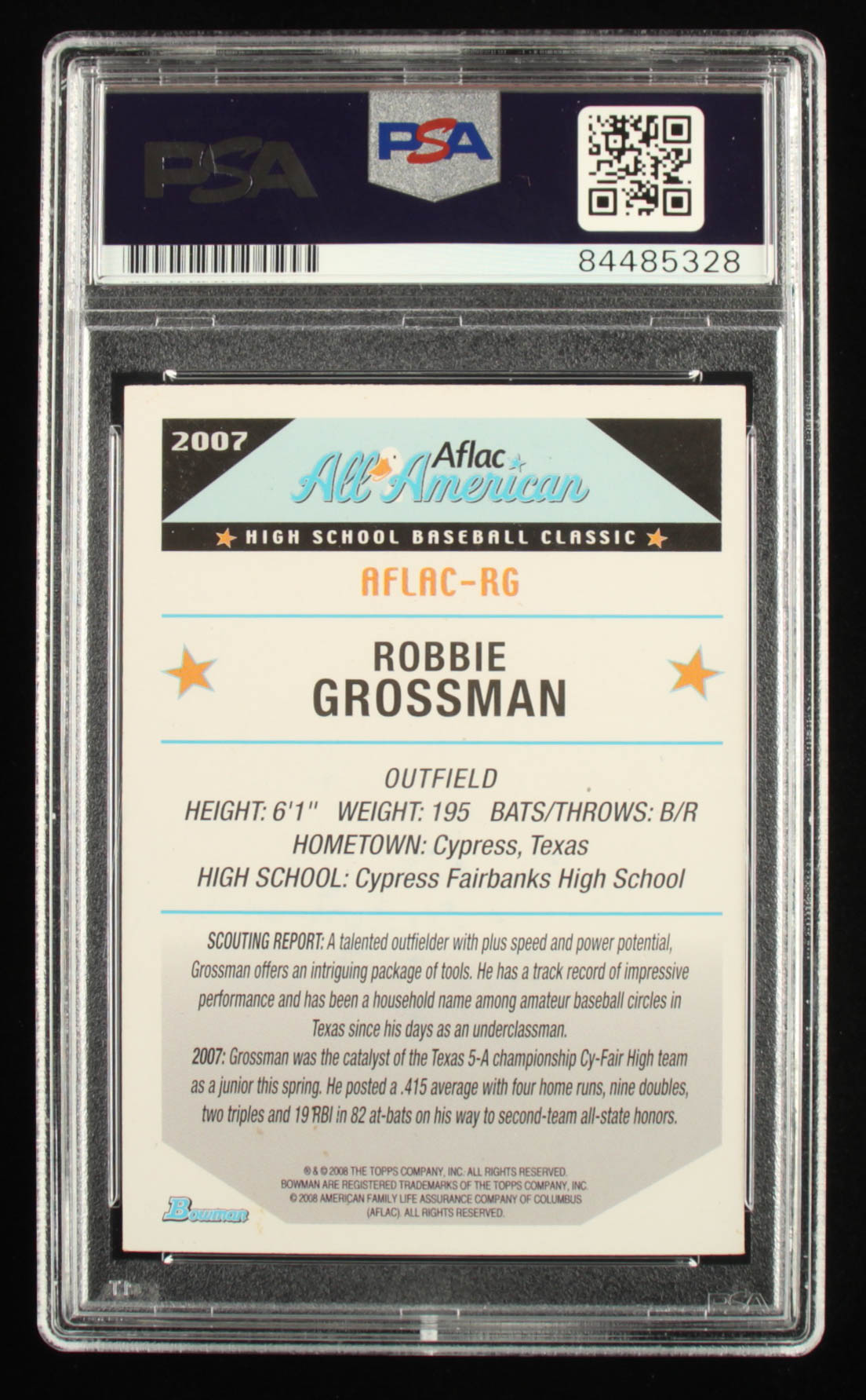 Robbie Grossman Signed 2007 Topps AFLAC Promo #RG (PSA) at PristineAuction.com Robbie Grossman Signed 2007 Topps AFLAC Promo #RG (PSA) at PristineAuction.com