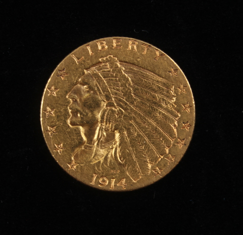 1914-D $2.50 Indian Head Quarter Eagle Gold Coin | Pristine Auction