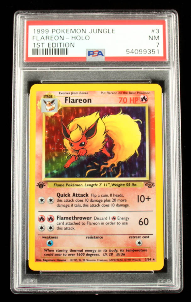 Flareon 1999 Pokemon Jungle 1st Edition #3 Holo (PSA 7) at PristineAuction.com Flareon 1999 Pokemon Jungle 1st Edition #3 Holo (PSA 7) at PristineAuction.com