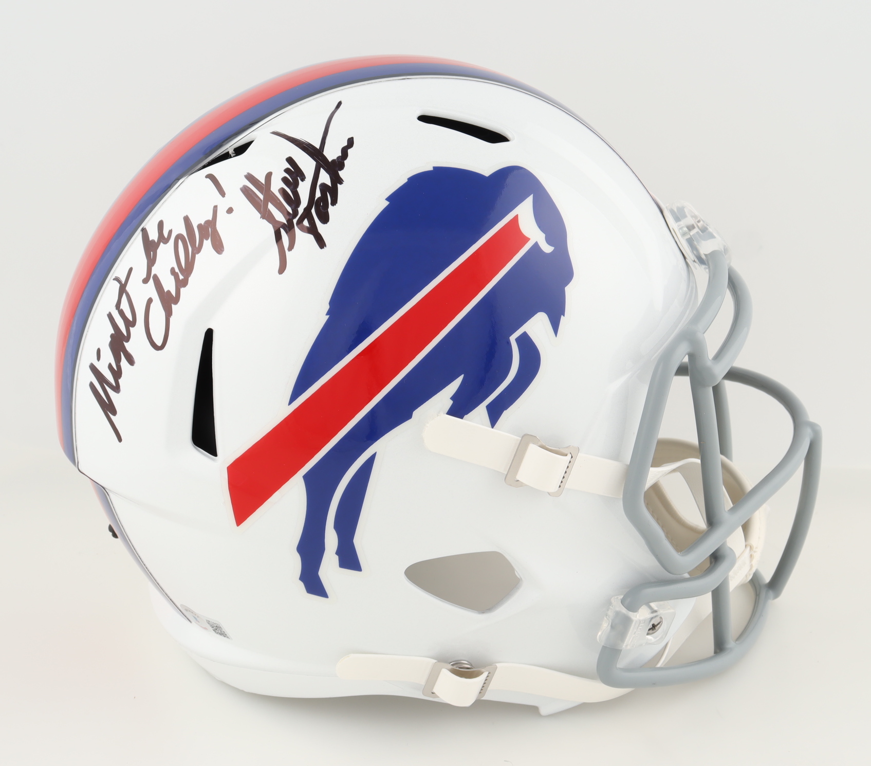 Steve Tasker Signed Bills Full-Size Speed Helmet Inscribed "Might Be Chilly" (Beckett) at PristineAuction.com Steve Tasker Signed Bills Full-Size Speed Helmet Inscribed "Might Be Chilly" (Beckett) at PristineAuction.com