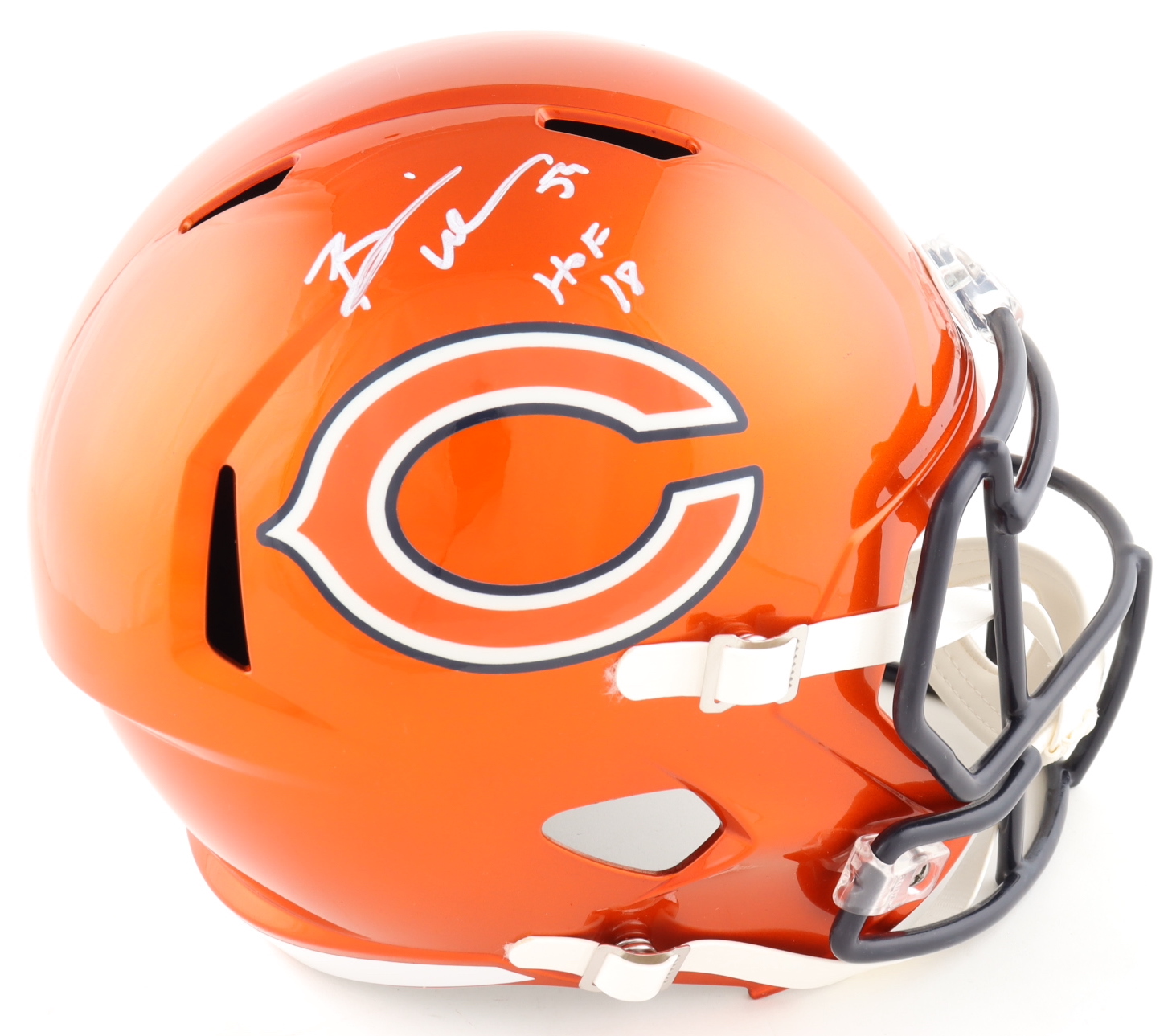 Brian Urlacher Signed Bears Full-Size Flash Alternate Speed Helmet Inscribed "HOF 18" (Beckett) at PristineAuction.com Brian Urlacher Signed Bears Full-Size Flash Alternate Speed Helmet Inscribed "HOF 18" (Beckett) at PristineAuction.com