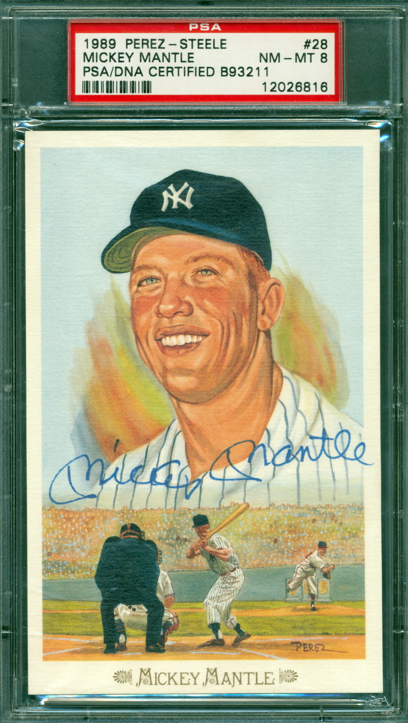 Mickey Mantle Signed 1989 Perez-Steele Celebration Postcards #28 (PSA 8) at PristineAuction.com Mickey Mantle Signed 1989 Perez-Steele Celebration Postcards #28 (PSA 8) at PristineAuction.com