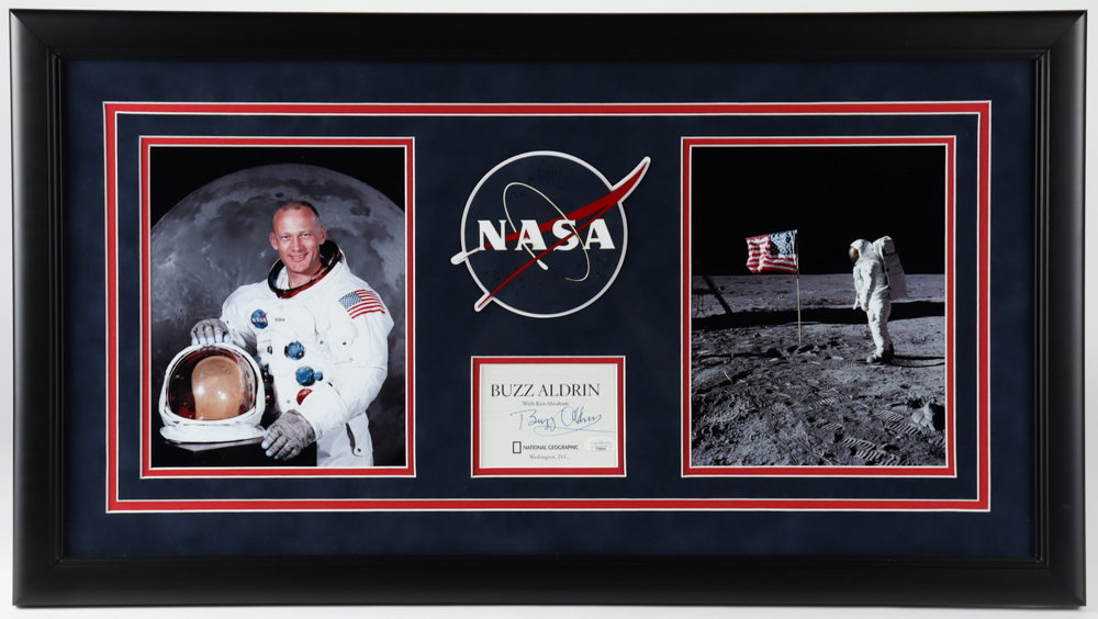 Buzz Aldrin Signed 17.5x31.5 Custom Framed Cut Display (JSA) at PristineAuction.com Buzz Aldrin Signed 17.5x31.5 Custom Framed Cut Display (JSA) at PristineAuction.com