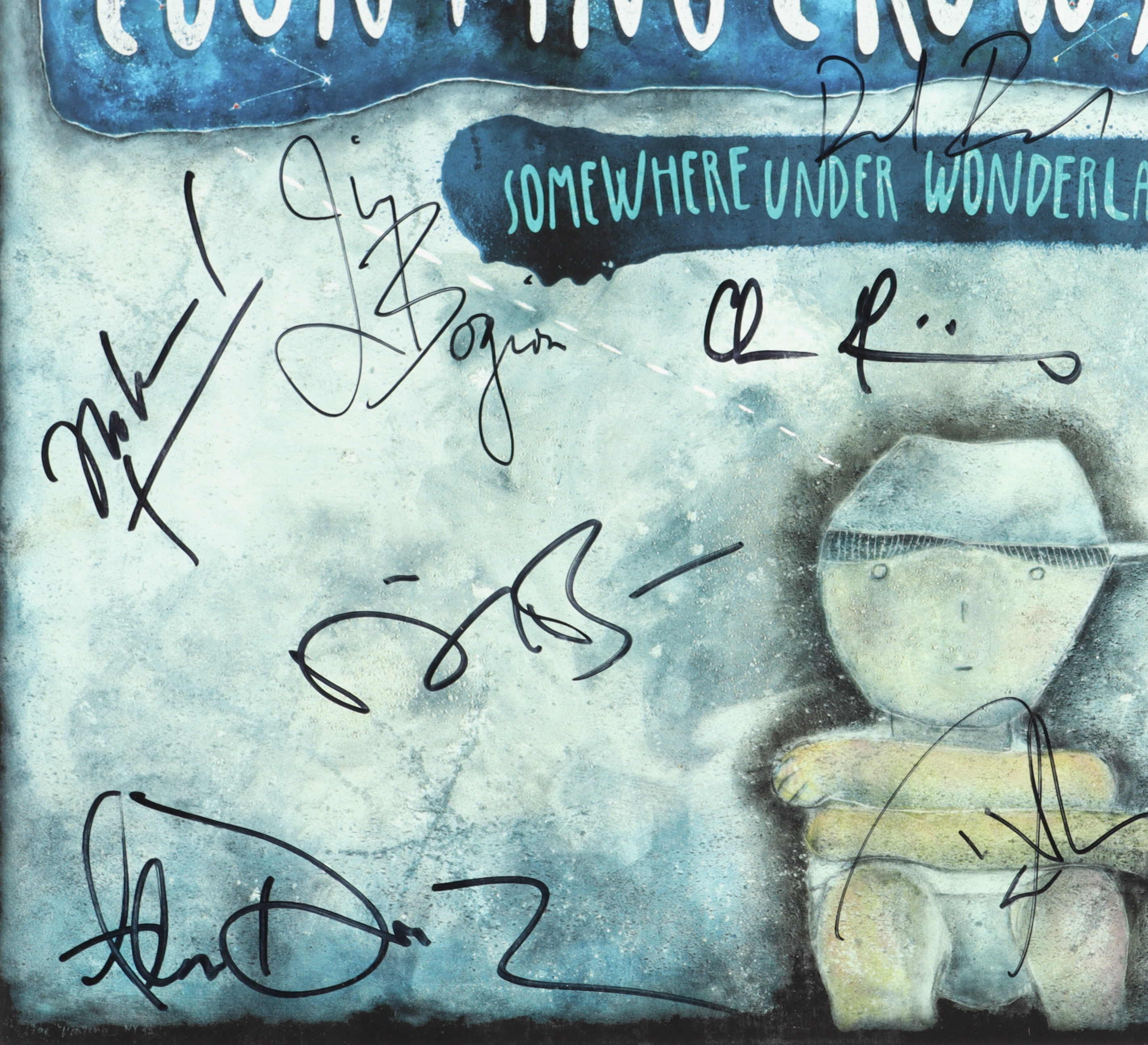 Counting Crows "Somewhere Under Wonderland" Vinyl Album Cover Band-Signed by (7) With Adam Duritz, David Immergluck, Dan Vickery, Jim Bogios (JSA) at PristineAuction.com Counting Crows "Somewhere Under Wonderland" Vinyl Album Cover Band-Signed by (7) With Adam Duritz, David Immergluck, Dan Vickery, Jim Bogios (JSA) at PristineAuction.com