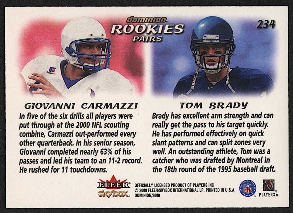 Tom Brady 2000 SkyBox Dominion #234 RC at PristineAuction.com Tom Brady 2000 SkyBox Dominion #234 RC at PristineAuction.com
