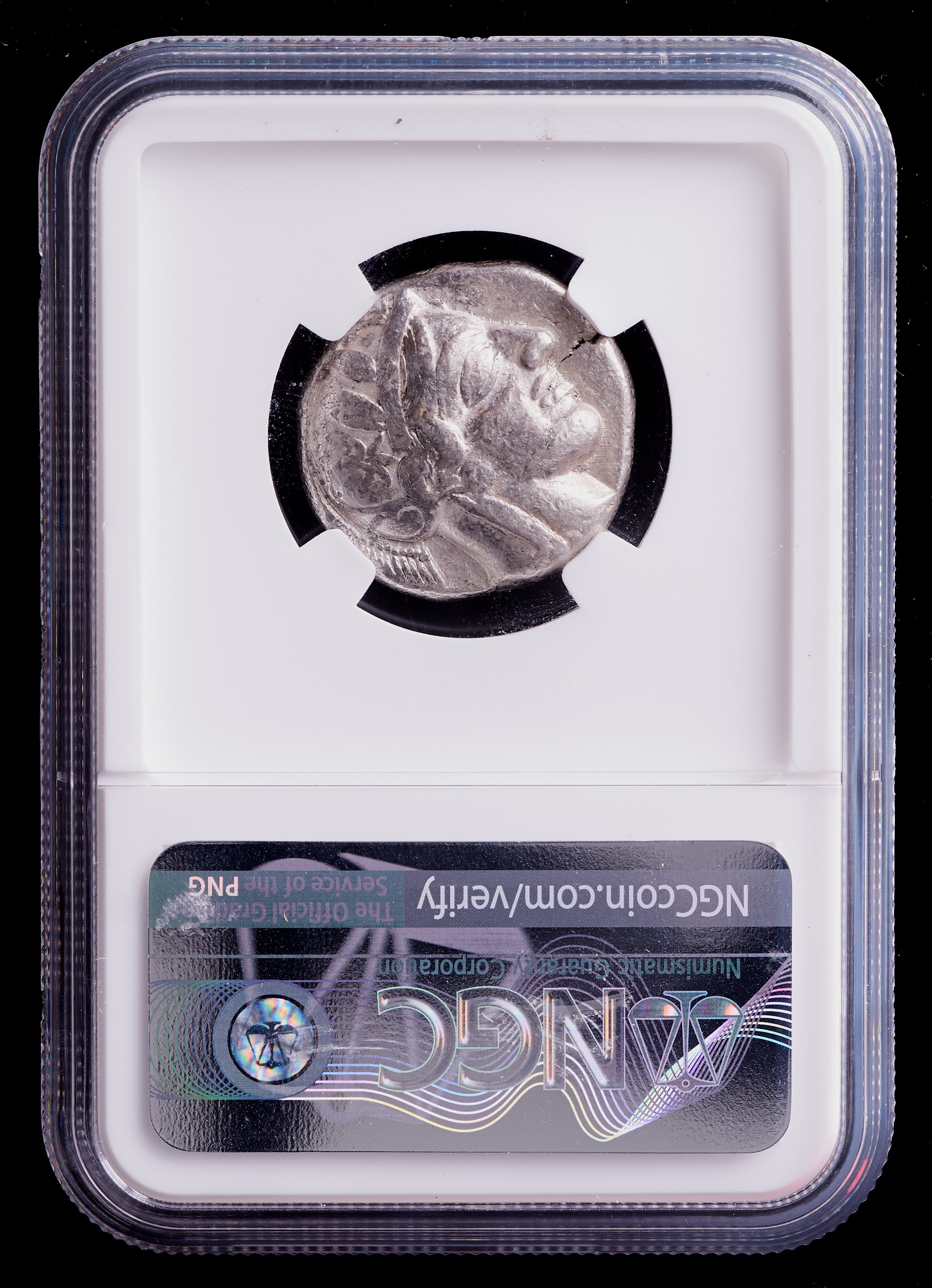 Attica, Athens (c.440-404 BC) AR Tetradrachm Ancient Greek Silver Coin, Test Cut - Parliament Collection (NGC Ch F) Strike; 5/5, Surface; 2/5 at PristineAuction.com Attica, Athens (c.440-404 BC) AR Tetradrachm Ancient Greek Silver Coin, Test Cut - Parliament Collection (NGC Ch F) Strike; 5/5, Surface; 2/5 at PristineAuction.com