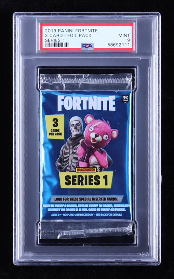 2019 Panini Fortnite Series 1 Trading Card Foil Pack with (3) Cards (PSA 9) at PristineAuction.com 2019 Panini Fortnite Series 1 Trading Card Foil Pack with (3) Cards (PSA 9) at PristineAuction.com