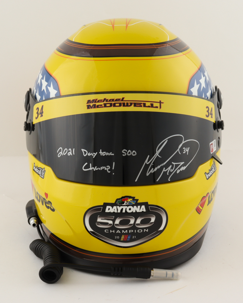 Michael McDowell Signed NASCAR Love's Full-Size Helmet Inscribed "2021 Daytona 500 Champ!" (PA) at PristineAuction.com Michael McDowell Signed NASCAR Love's Full-Size Helmet Inscribed "2021 Daytona 500 Champ!" (PA) at PristineAuction.com