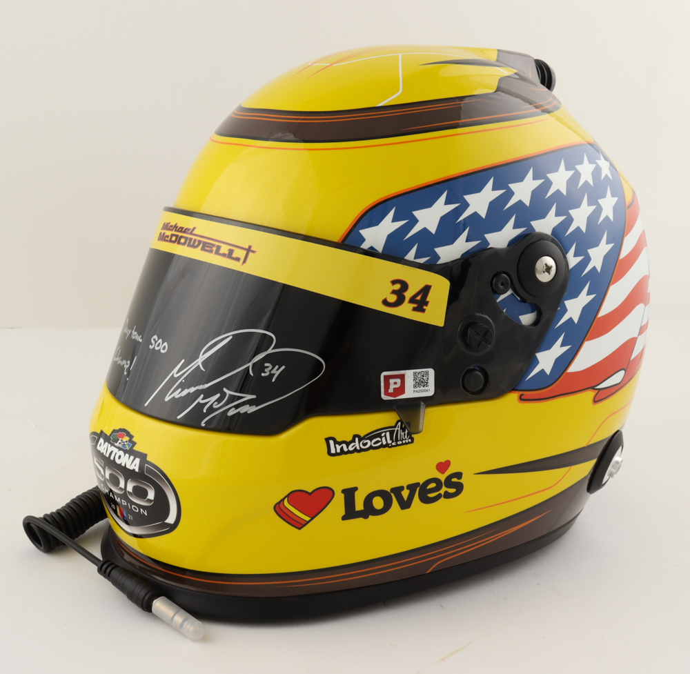 Michael McDowell Signed NASCAR Love's Full-Size Helmet Inscribed "2021 Daytona 500 Champ!" (PA) at PristineAuction.com Michael McDowell Signed NASCAR Love's Full-Size Helmet Inscribed "2021 Daytona 500 Champ!" (PA) at PristineAuction.com