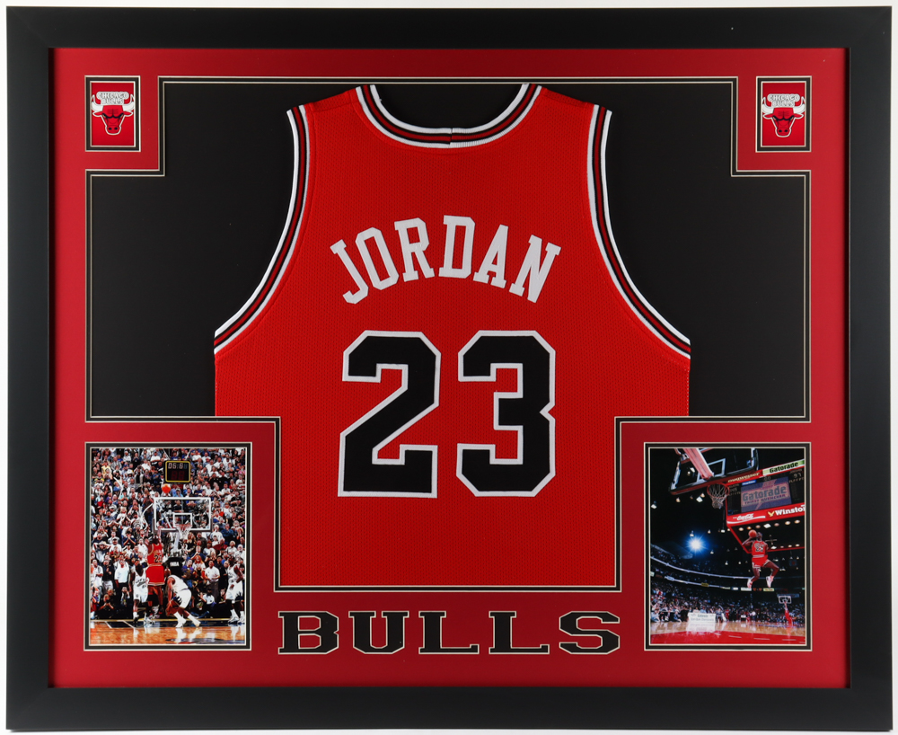Michael Jordan 35x43 Custom Framed Jersey Display at PristineAuction.com Michael Jordan 35x43 Custom Framed Jersey Display at PristineAuction.com