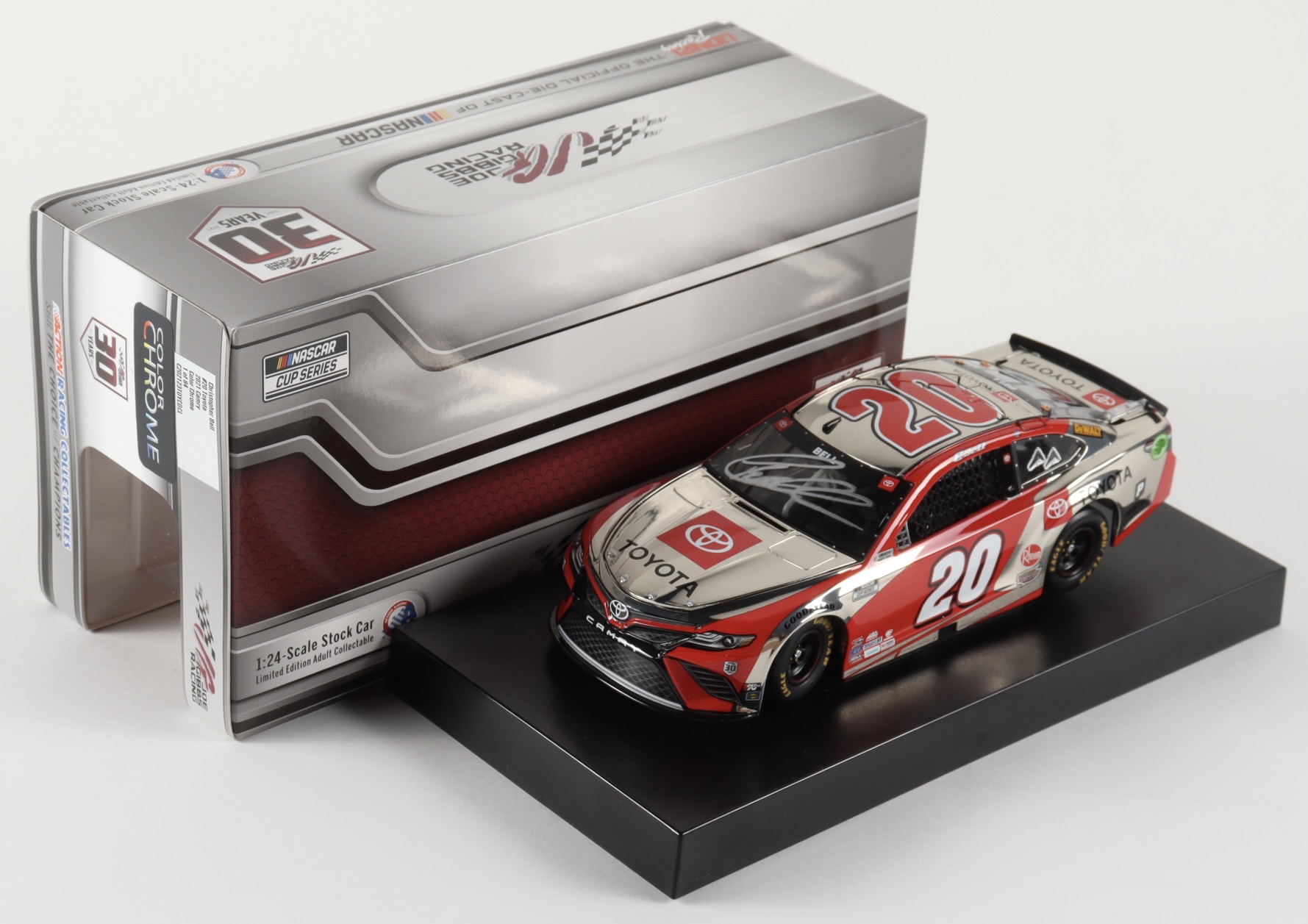 Christopher Bell Signed 2021 NASCAR #20 Toyota Camry Color Chrome - 1:24 Premium Action Diecast Car (PA) at PristineAuction.com Christopher Bell Signed 2021 NASCAR #20 Toyota Camry Color Chrome - 1:24 Premium Action Diecast Car (PA) at PristineAuction.com
