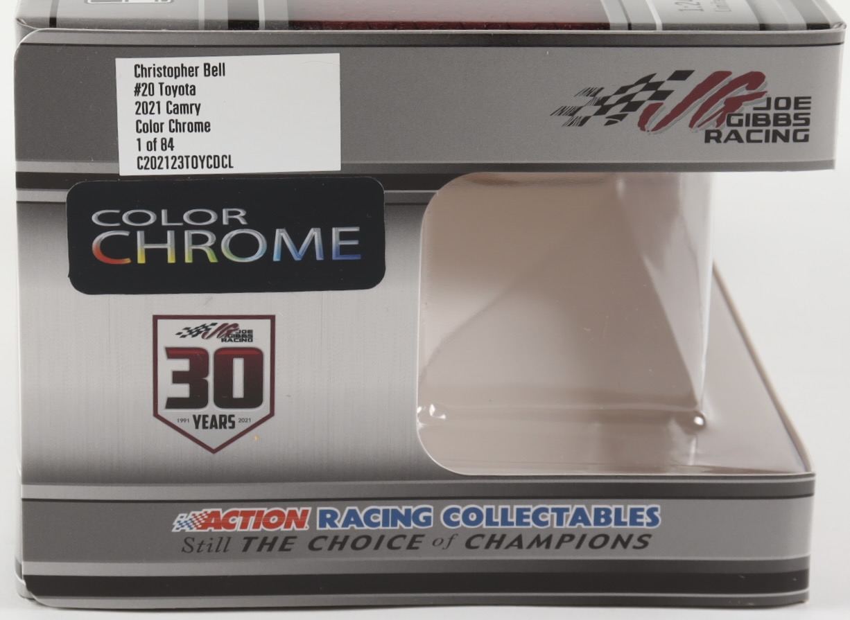 Christopher Bell Signed 2021 NASCAR #20 Toyota Camry Color Chrome - 1:24 Premium Action Diecast Car (PA) at PristineAuction.com Christopher Bell Signed 2021 NASCAR #20 Toyota Camry Color Chrome - 1:24 Premium Action Diecast Car (PA) at PristineAuction.com