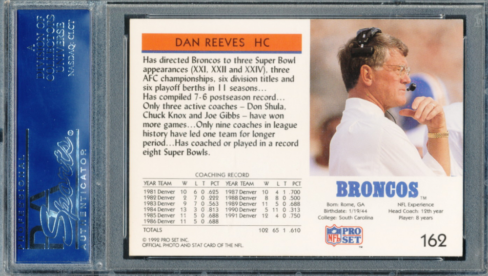 Dan Reeves Signed 1992 Pro Set #162 CO (PSA) | Pristine Auction
