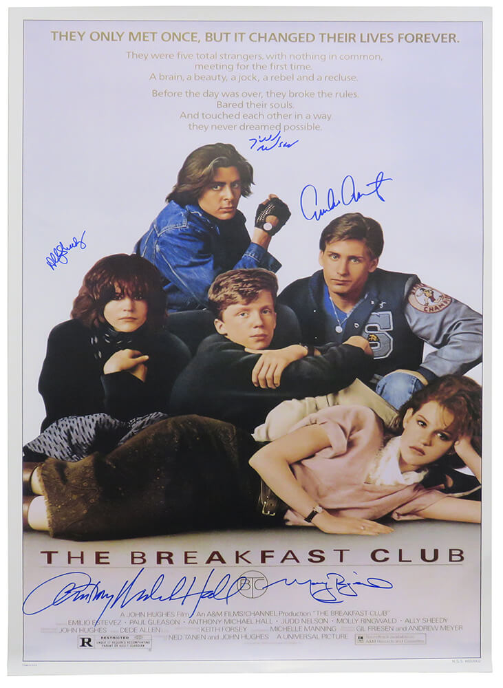 "The Breakfast Club" 24x36 Movie Poster Print Cast-Signed by (5) with Emilio Estevez, Molly Ringwald, Judd Nelson, Ally Sheedy (Schwartz Sports) at PristineAuction.com "The Breakfast Club" 24x36 Movie Poster Print Cast-Signed by (5) with Emilio Estevez, Molly Ringwald, Judd Nelson, Ally Sheedy (Schwartz Sports) at PristineAuction.com