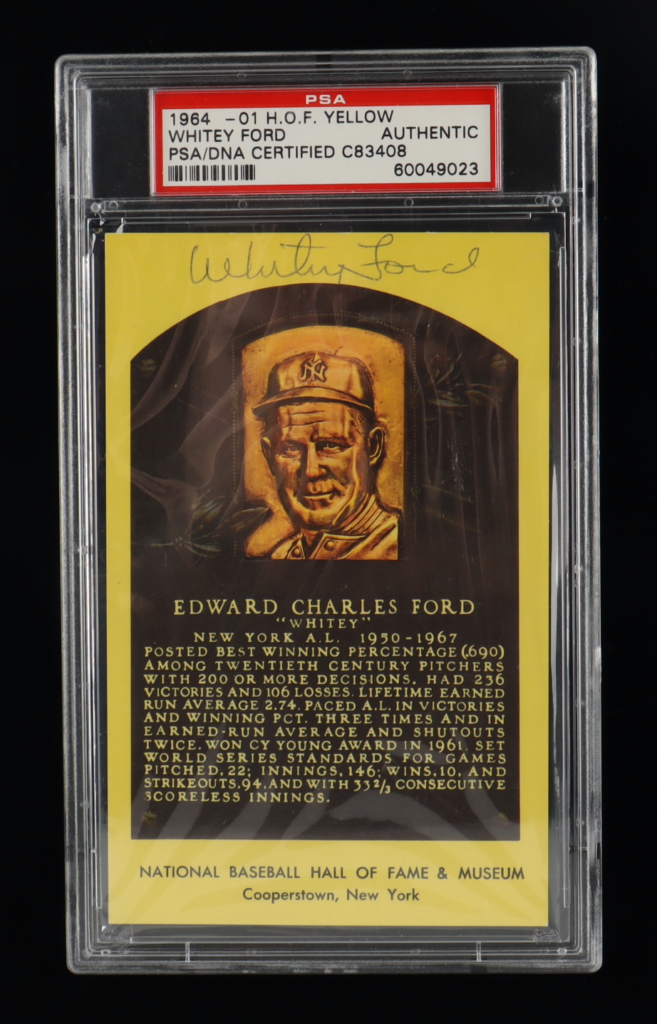 Whitey Ford Signed Hall of Fame Plaque Postcard (PSA) at PristineAuction.com Whitey Ford Signed Hall of Fame Plaque Postcard (PSA) at PristineAuction.com