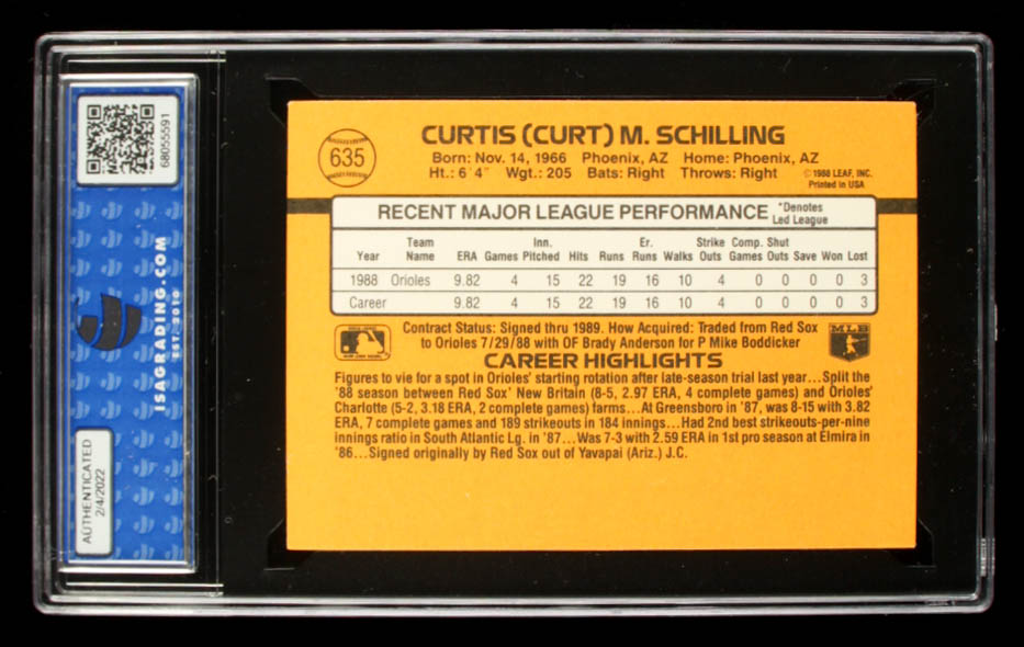 Curt Schilling 1989 Donruss #635 DP RC (ISA 10) at PristineAuction.com Curt Schilling 1989 Donruss #635 DP RC (ISA 10) at PristineAuction.com