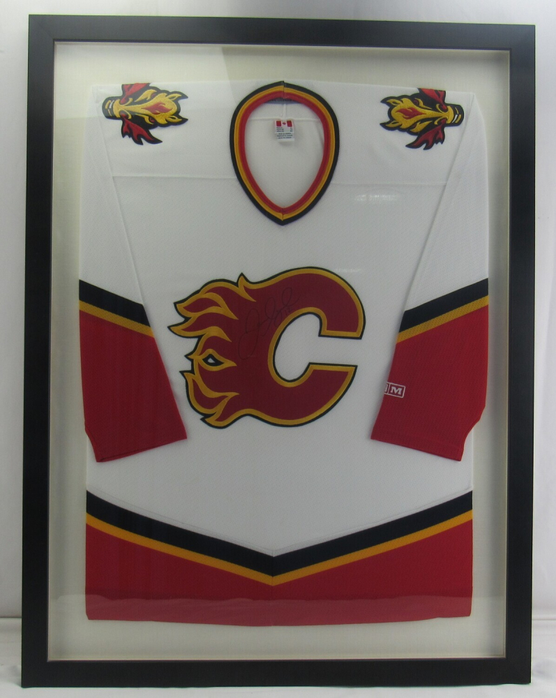 Jarome Iginla Signed Flames 32x42 Custom Framed Jersey Display (JSA) | Pristine Auction