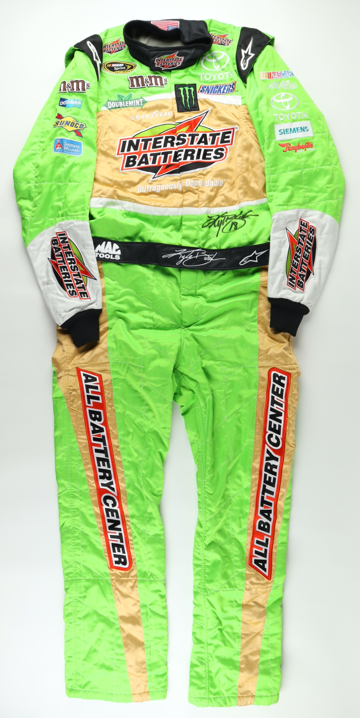 Kyle Busch Signed & Race-Used 2011 NASCAR Cup Series Interstate Batteries Driver's Suit (Photo-Match.com) at PristineAuction.com Kyle Busch Signed & Race-Used 2011 NASCAR Cup Series Interstate Batteries Driver's Suit (Photo-Match.com) at PristineAuction.com