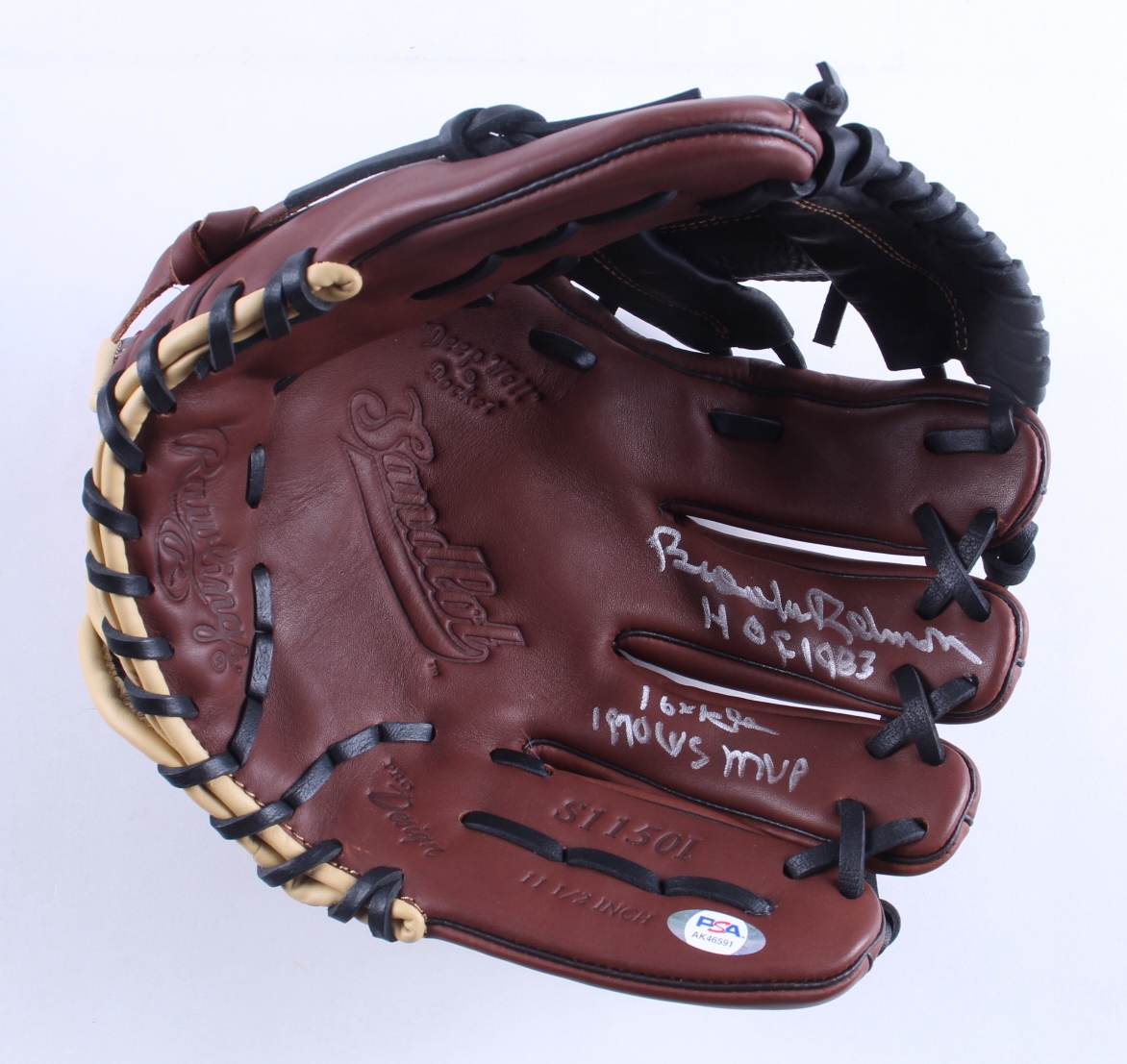 Brooks Robinson Signed Rawlings Baseball Glove Inscribed "HOF 1983", "16x GG" & "1970 WS MVP" with Display Case (PSA) at PristineAuction.com Brooks Robinson Signed Rawlings Baseball Glove Inscribed "HOF 1983", "16x GG" & "1970 WS MVP" with Display Case (PSA) at PristineAuction.com