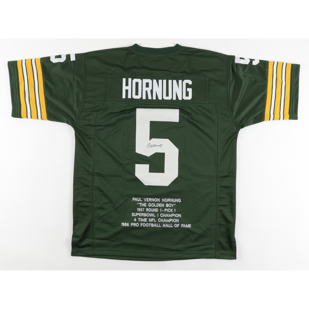 Paul Hornung Signed Career Highlight Stat Jersey (JSA) at PristineAuction.com