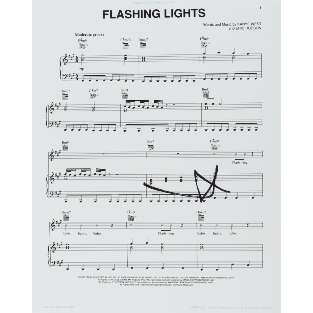 Kanye West Signed "Flashing Lights" Sheet Music 8x10 Print