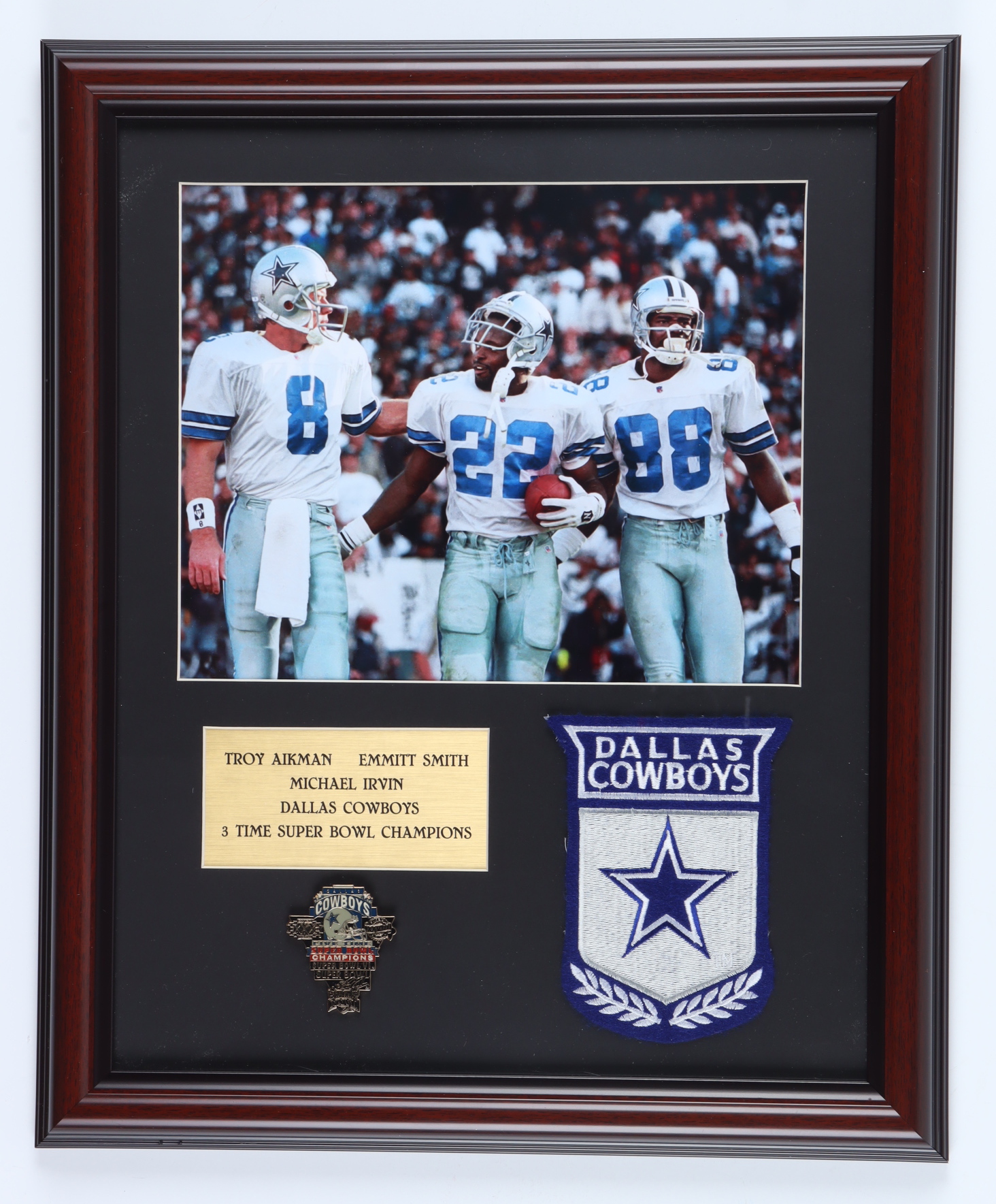 Troy Aikman, Emmitt Smith & Michael Irvin Cowboys 13x16 Custom Framed Photo Display at PristineAuction.com Troy Aikman, Emmitt Smith & Michael Irvin Cowboys 13x16 Custom Framed Photo Display at PristineAuction.com