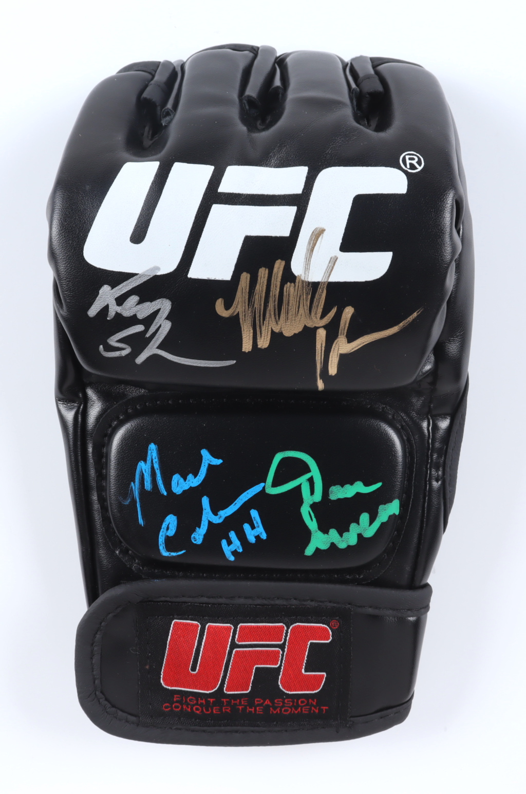 UFC Glove Signed by (4) with Ken Shamrock, Mark Coleman, Mark Kerr & Dan Severn Inscribed "HH" (JSA) at PristineAuction.com UFC Glove Signed by (4) with Ken Shamrock, Mark Coleman, Mark Kerr & Dan Severn Inscribed "HH" (JSA) at PristineAuction.com