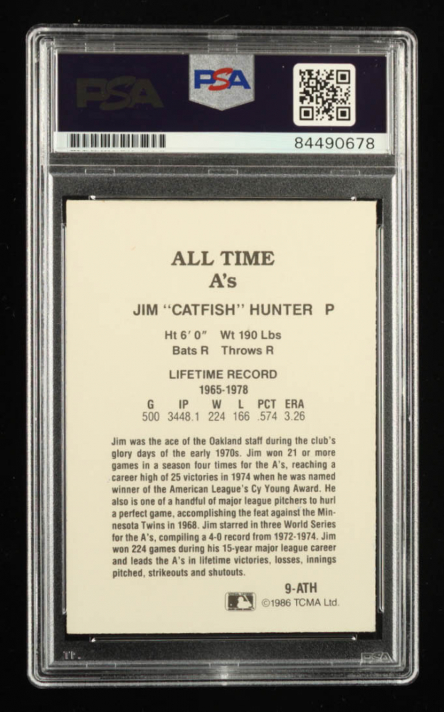 Jim "Catfish" Hunter Signed 1986 A's Greats TCMA 9 (PSA) Pristine
