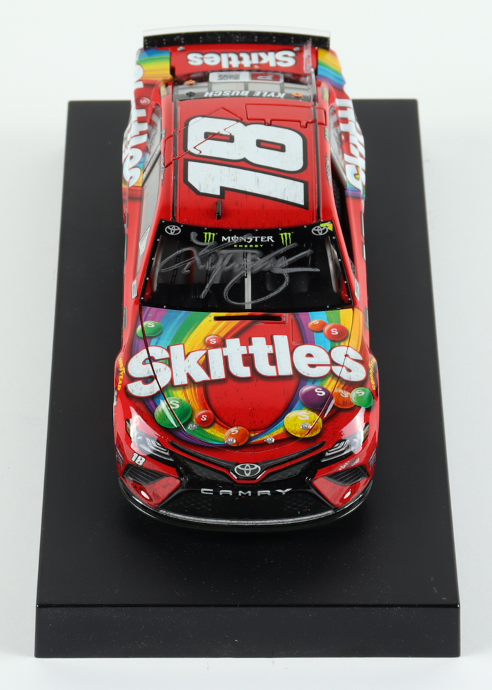 Kyle Busch Signed 2019 NASCAR #18 Skittles - Bristol Win - Raced Version - 1:24 Premium Action Diecast Car (PA) at PristineAuction.com Kyle Busch Signed 2019 NASCAR #18 Skittles - Bristol Win - Raced Version - 1:24 Premium Action Diecast Car (PA) at PristineAuction.com