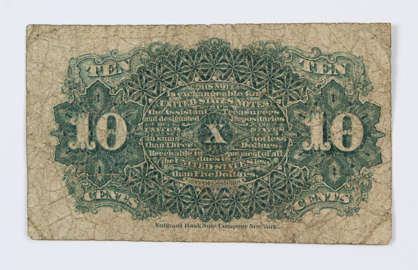 1869-75 United States 10¢ Ten Cents Fractional Postage Currency Bank Note at PristineAuction.com 1869-75 United States 10¢ Ten Cents Fractional Postage Currency Bank Note at PristineAuction.com