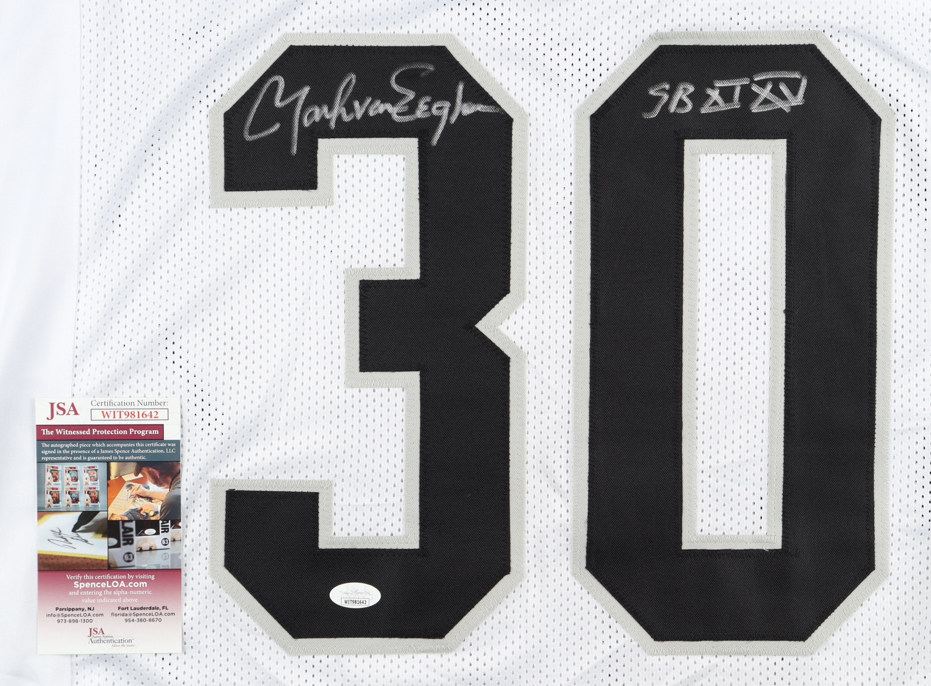 Mark van Eeghen Signed Jersey Inscribed "SB XI XV" (JSA) at PristineAuction.com Mark van Eeghen Signed Jersey Inscribed "SB XI XV" (JSA) at PristineAuction.com